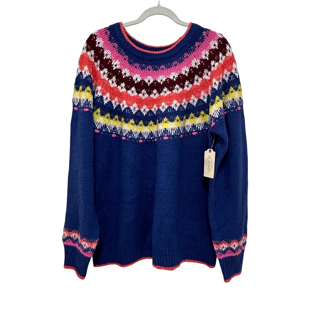 St. John's Bay Fair Isle Sweater Womens XXL Blue New NWT Colorful Knit Pullover
